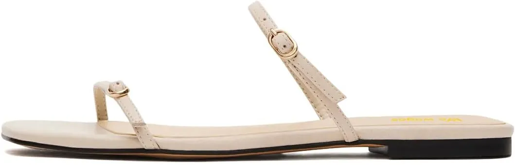 Women's Open Square Toe Flats Mules Slippers Dual Straps Slip On Slide Sandals Comfort Indoor Dress Shoes Size 4-16 US