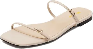Women's Open Square Toe Flats Mules Slippers Dual Straps Slip On Slide Sandals Comfort Indoor Dress Shoes Size 4-16 US