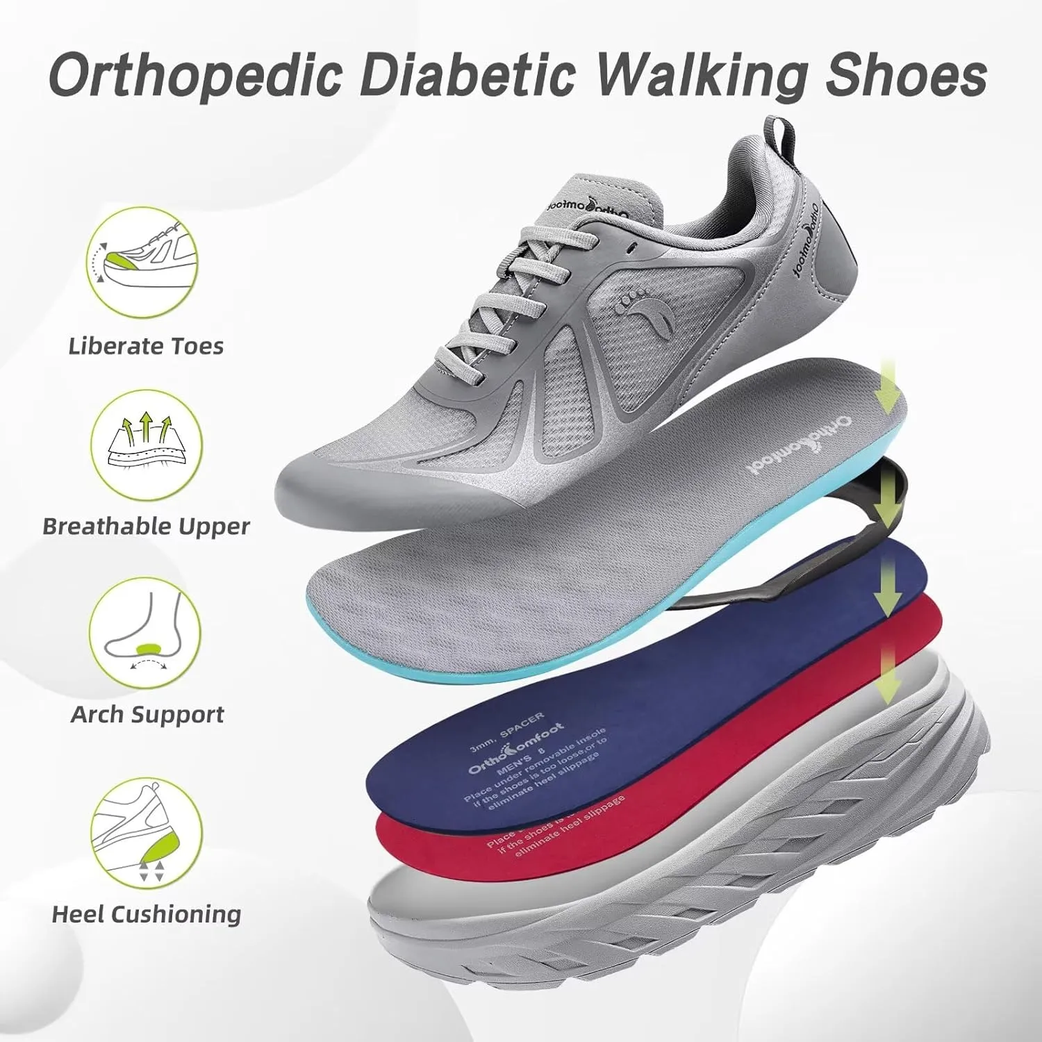 Women's Orthopedic Diabetic Wide Running Shoes: Comfortable Casual Arch Support Plantar Fasciitis Sports Sneakers, High Arch Orthotic Work Tennis Walking Shoes for Foot and Heel Pain Relief
