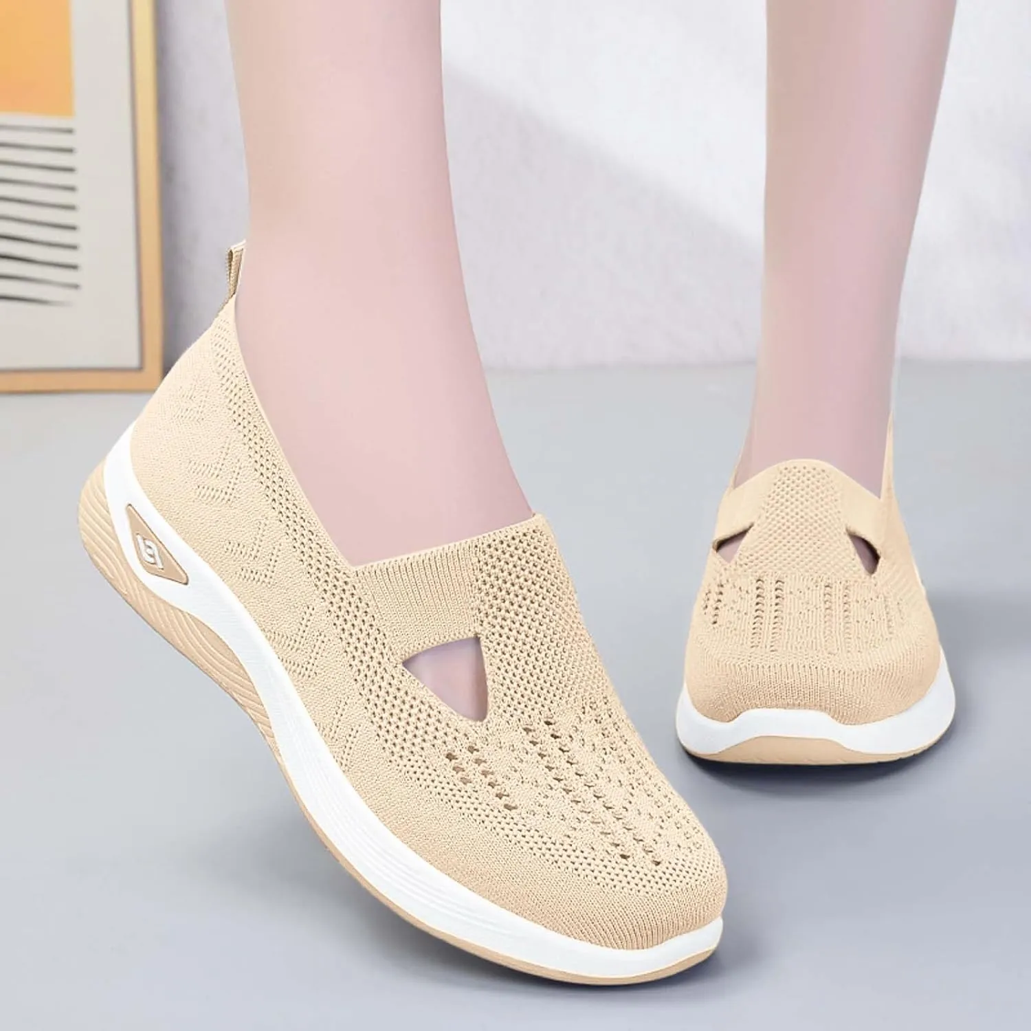 Women's Orthopedic Shoes Woven Wide Arch Support Slip-On Orthowalk Sneakers Casual Breathable Soft Anti-Skid Sports Footwear