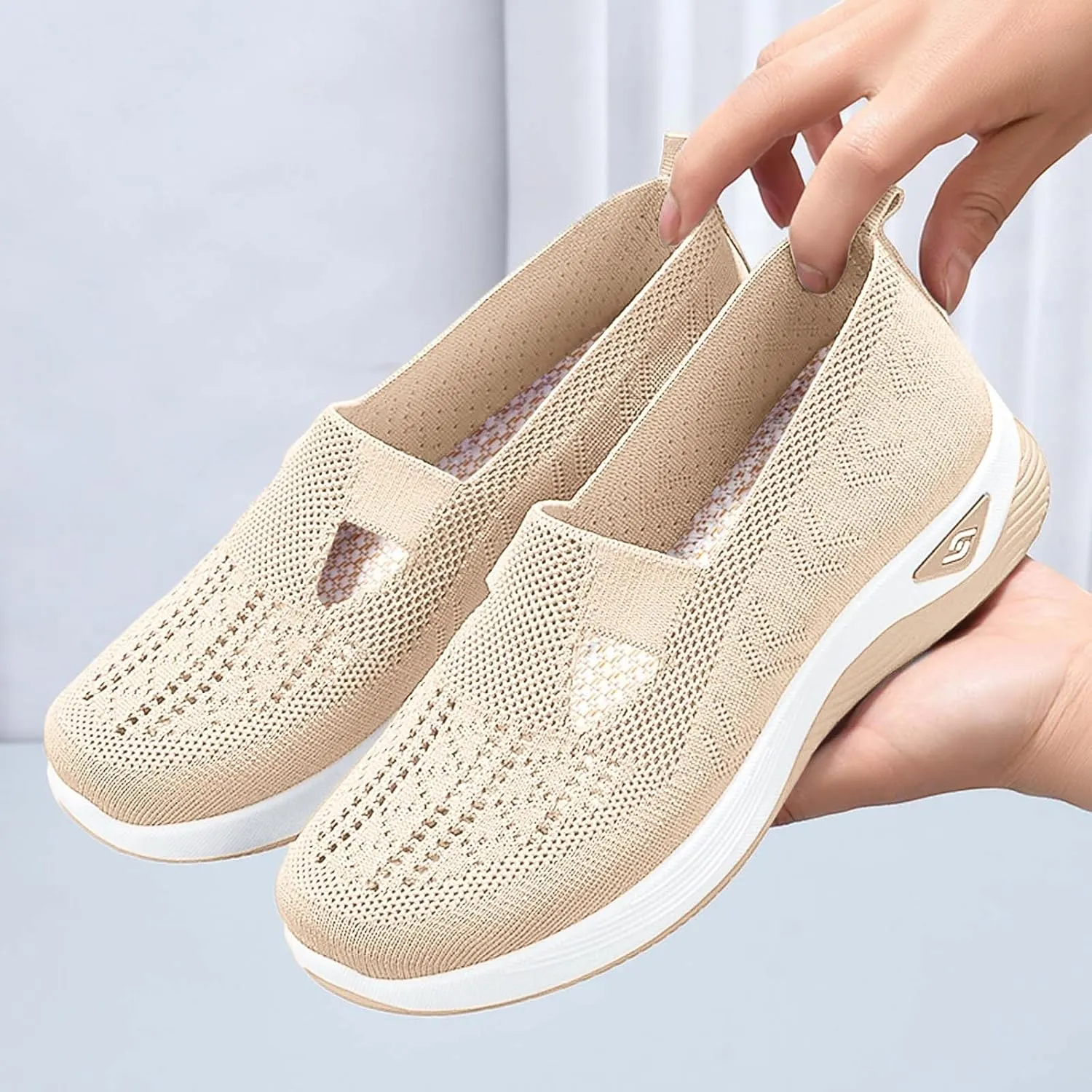 Women's Orthopedic Shoes Woven Wide Arch Support Slip-On Orthowalk Sneakers Casual Breathable Soft Anti-Skid Sports Footwear