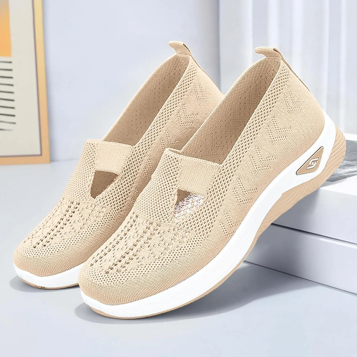 Women's Orthopedic Shoes Woven Wide Arch Support Slip-On Orthowalk Sneakers Casual Breathable Soft Anti-Skid Sports Footwear
