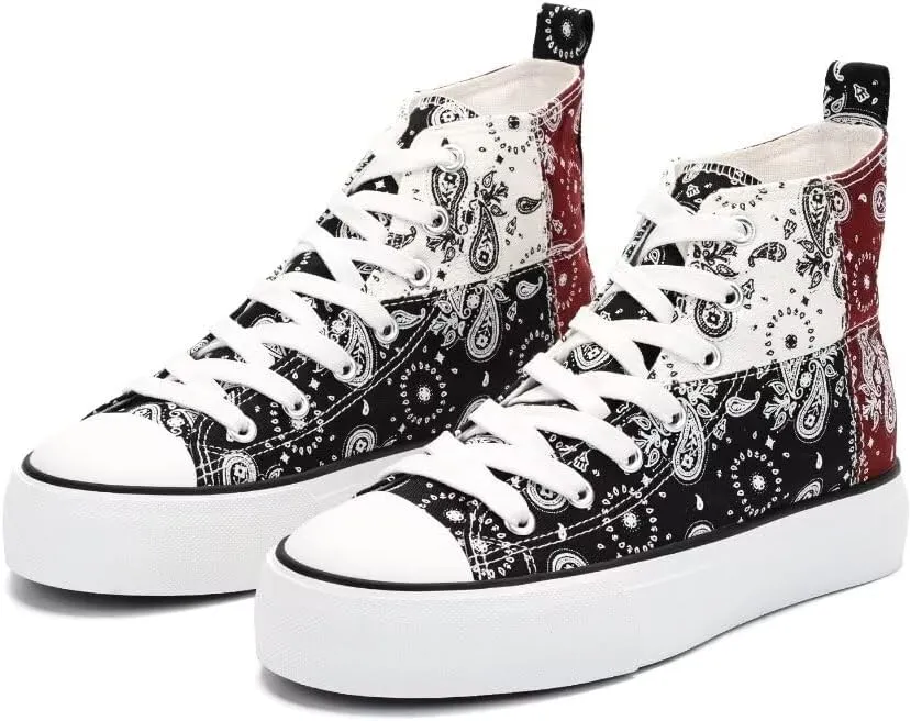 Womens Platform Canvas Shoes Low Top and High Top Canvas Sneakers Lace-up Fashion Casual Shoes for Women
