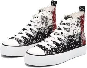 Womens Platform Canvas Shoes Low Top and High Top Canvas Sneakers Lace-up Fashion Casual Shoes for Women