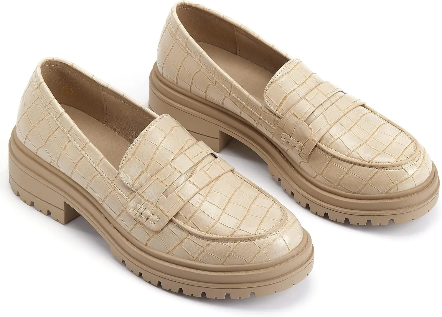 Women's Platform Penny Loafers Comfort Chunky Heel Slip On Business Work Dress Shoes