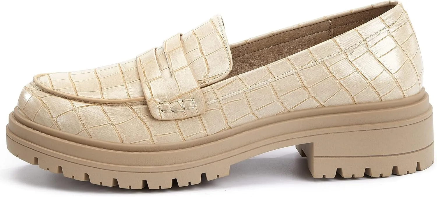 Women's Platform Penny Loafers Comfort Chunky Heel Slip On Business Work Dress Shoes