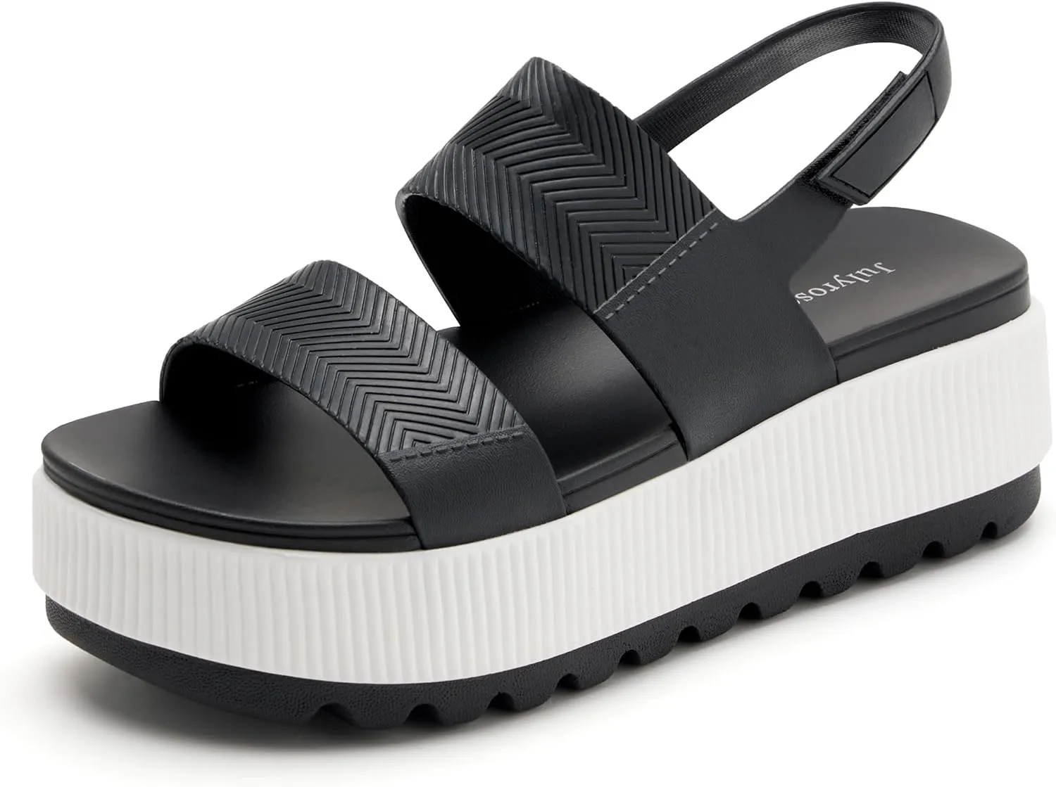 Women's Platform Sandals Lug Sole Summer Sandals Comfortable Lightweight Waterproof Beach Sandals, Black White,9