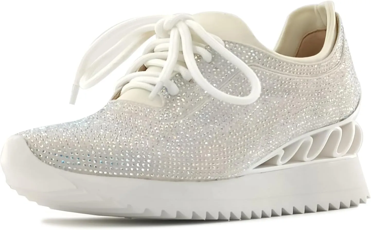 Women's Platform Sneakers Fashion Rhinestone Sneakers Shoes Low Top Walking Shoes Lace Up