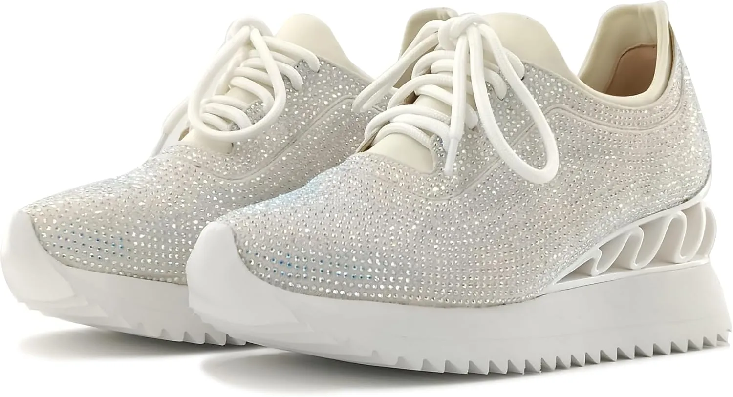 Women's Platform Sneakers Fashion Rhinestone Sneakers Shoes Low Top Walking Shoes Lace Up