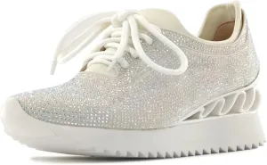 Women's Platform Sneakers Fashion Rhinestone Sneakers Shoes Low Top Walking Shoes Lace Up