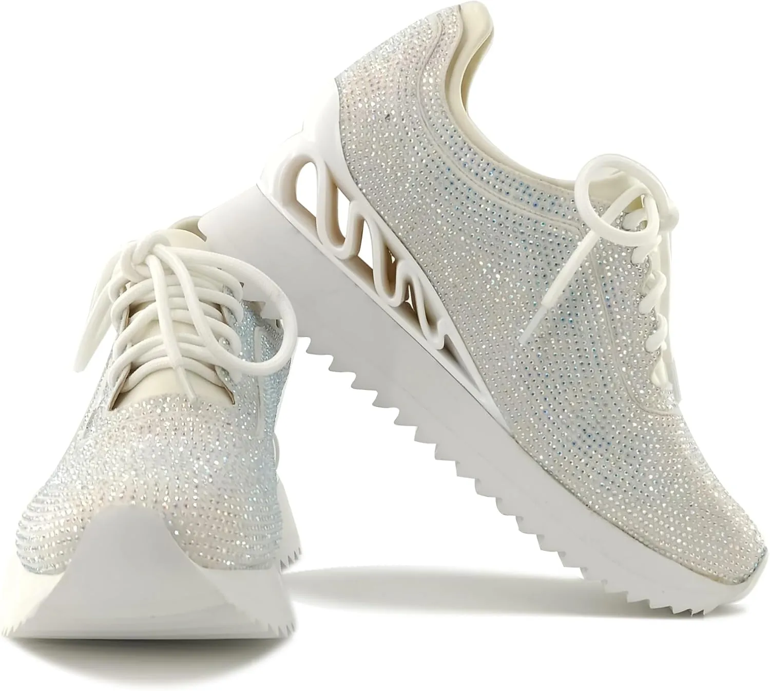 Women's Platform Sneakers Fashion Rhinestone Sneakers Shoes Low Top Walking Shoes Lace Up