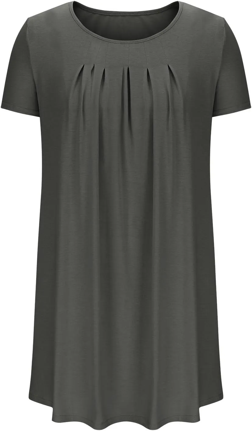 Womens Pleated Front Summer Dresses Casual Short Sleeve T Shirts Dress Cover Ups with Pockets Beach Vacation Outfits
