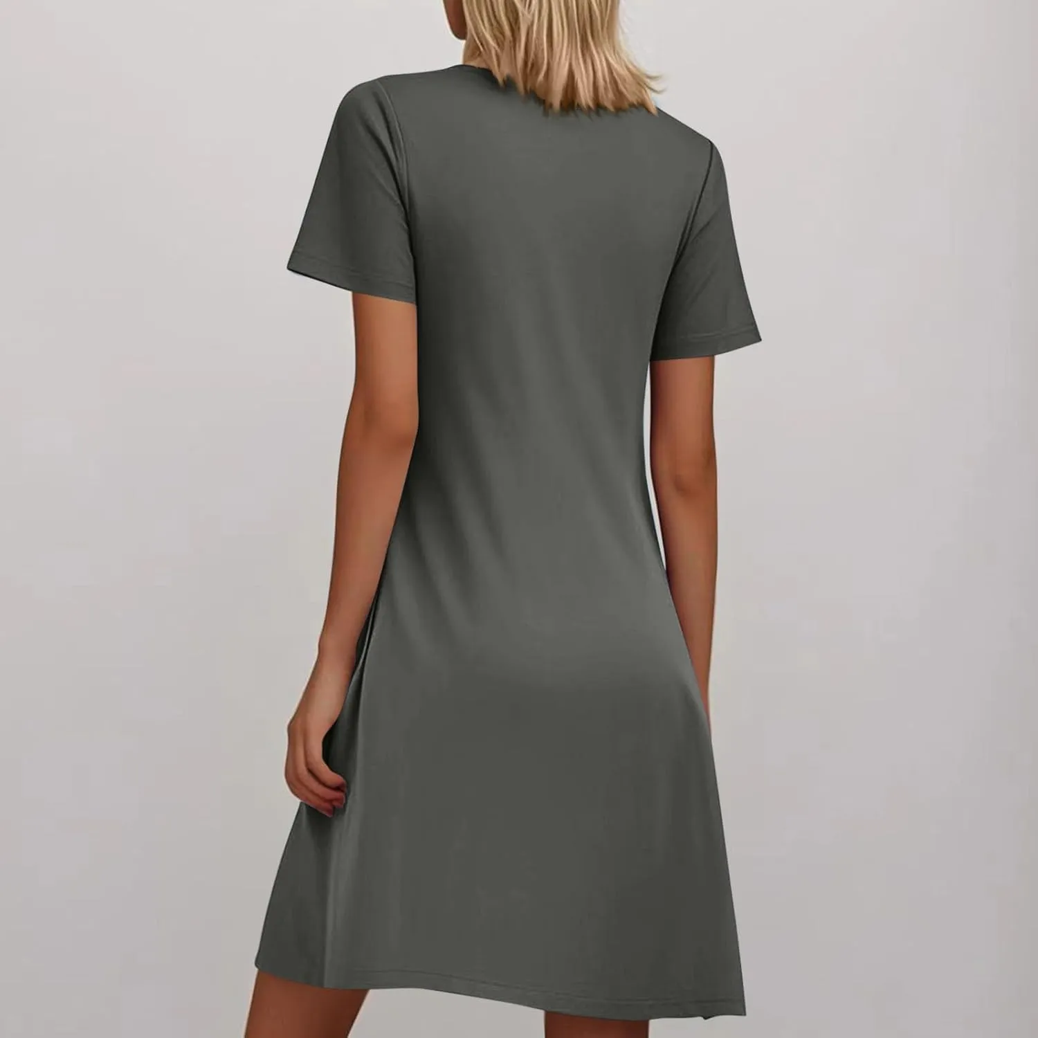 Womens Pleated Front Summer Dresses Casual Short Sleeve T Shirts Dress Cover Ups with Pockets Beach Vacation Outfits