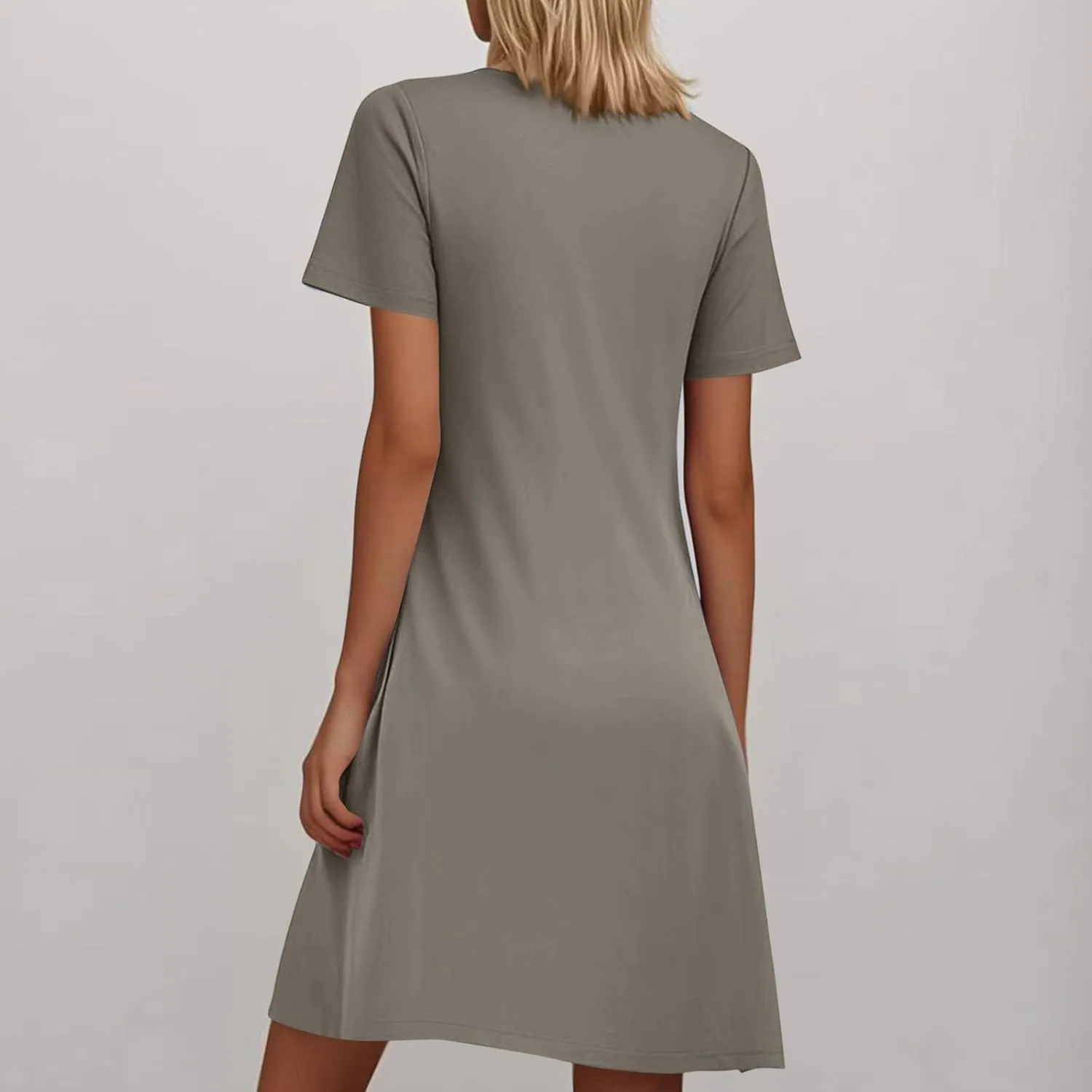 Womens Pleated Front Summer Dresses Casual Short Sleeve T Shirts Dress Cover Ups with Pockets Beach Vacation Outfits