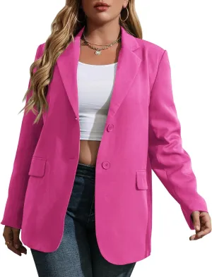 Womens Plus Size Casual Blazer Jackets Long Sleeve Open Front Buttons Work Office Lapel Blazers with Pockets