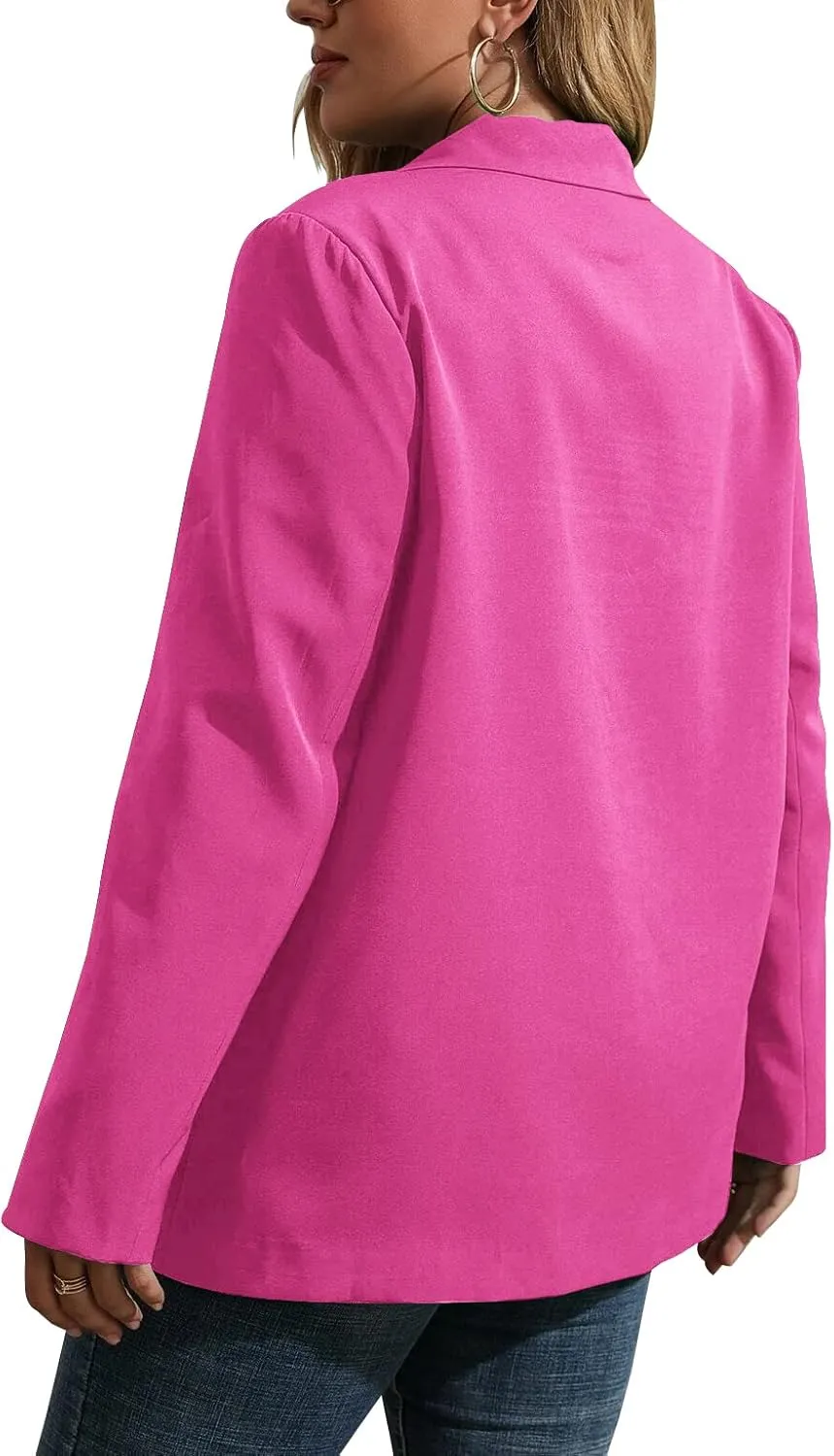 Womens Plus Size Casual Blazer Jackets Long Sleeve Open Front Buttons Work Office Lapel Blazers with Pockets