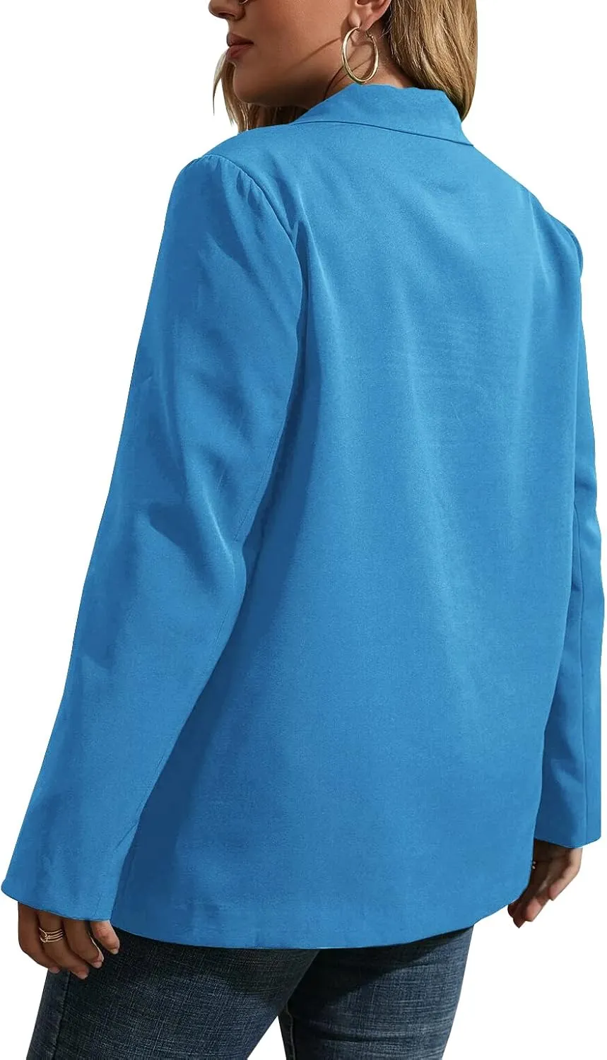 Womens Plus Size Casual Blazer Jackets Long Sleeve Open Front Buttons Work Office Lapel Blazers with Pockets