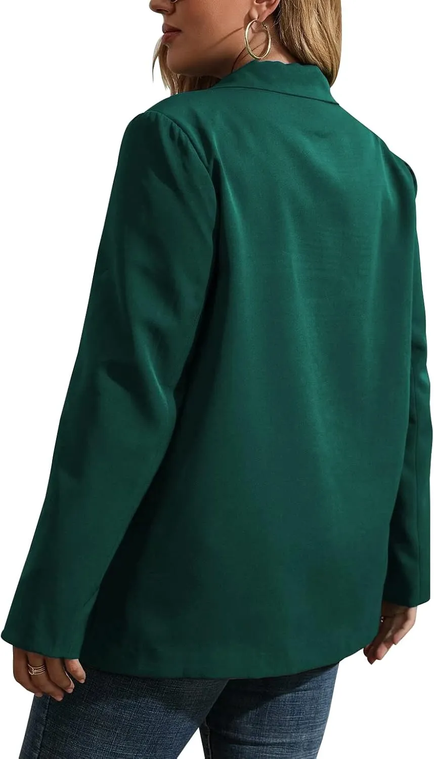Womens Plus Size Casual Blazer Jackets Long Sleeve Open Front Buttons Work Office Lapel Blazers with Pockets