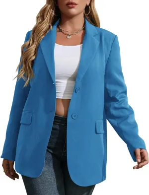 Womens Plus Size Casual Blazer Jackets Long Sleeve Open Front Buttons Work Office Lapel Blazers with Pockets