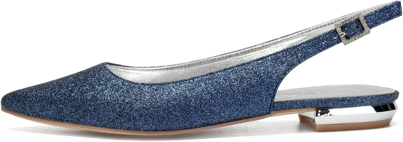 Women's Pointed Toe Ballet Flats Glitter Slingback Flat Summer Comfort Dress Wedding Sandals