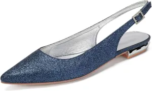 Women's Pointed Toe Ballet Flats Glitter Slingback Flat Summer Comfort Dress Wedding Sandals