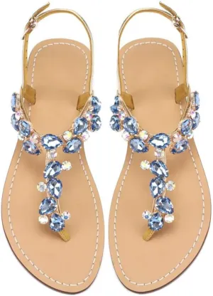 Women's Rhinestone Flat Sandals, Women Flip Flops with Clip Toe RingBeadeed Rhinestone Crystal Jeweled Sandal Shoes for Summer Beach Oceanside Holiday Outdoor