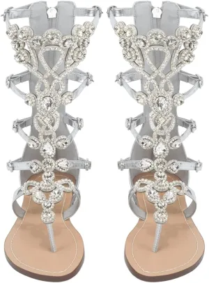 Women's Rhinestone Gladiator Sandals Stylish Flats for Summer Beach Weddings