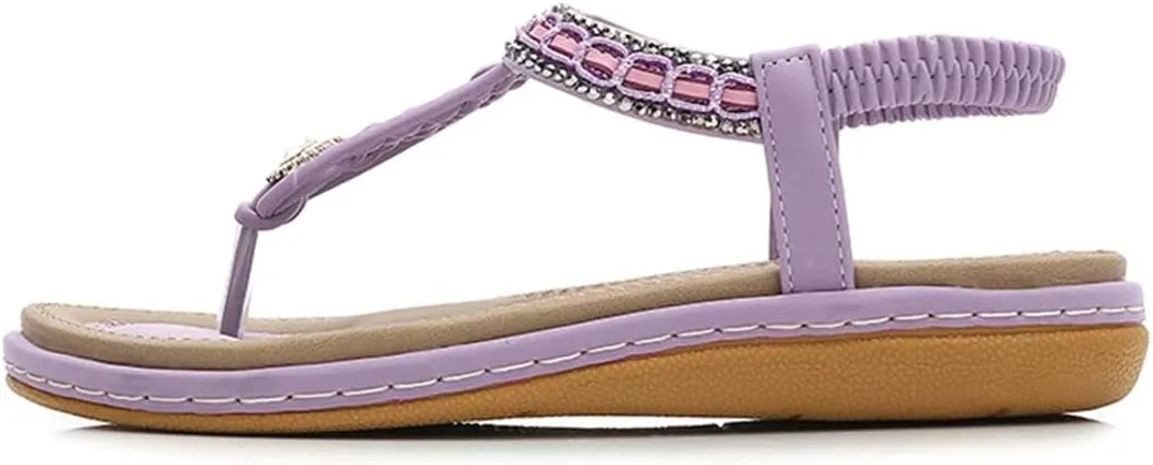 Women's Sandals Straw Rope Beaded Thick Sole Flat Sandals Plus Size Pointed Diamond Hot Beach Shoes