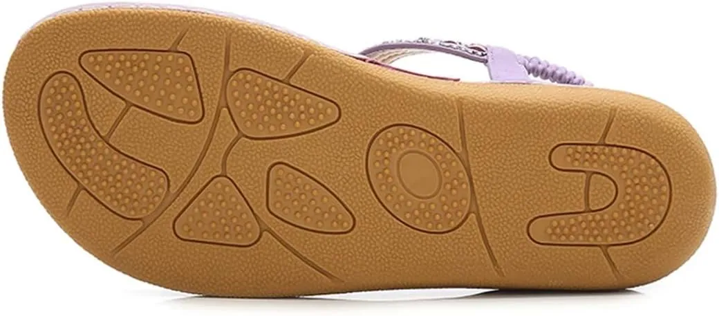 Women's Sandals Straw Rope Beaded Thick Sole Flat Sandals Plus Size Pointed Diamond Hot Beach Shoes