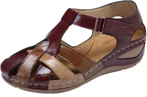 Womens Sandals Vintage Color Matching Wedge Shoes Closed Toe Comfy Ankle Strap Summer Casual Platform Orthotic Sandal