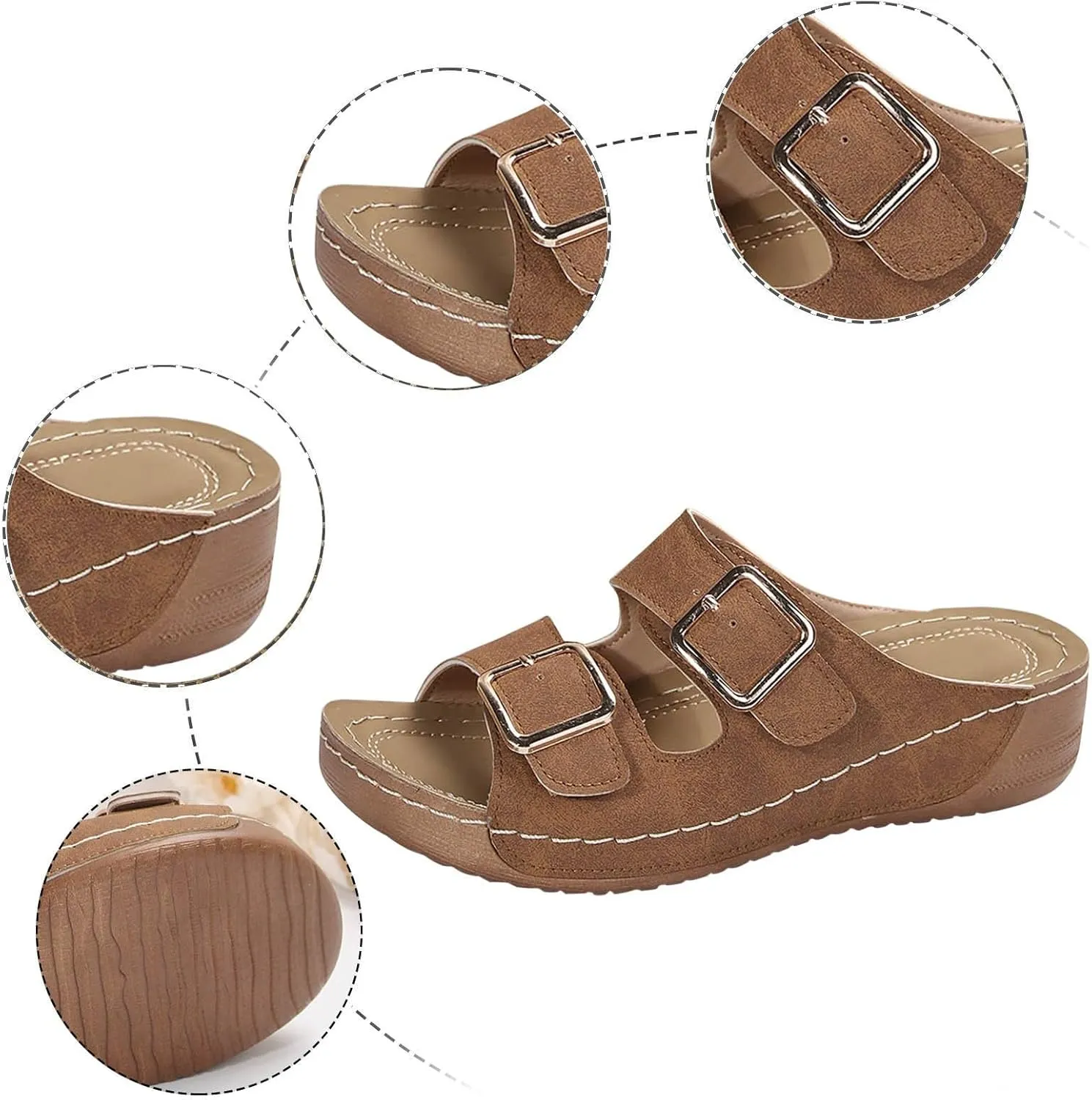 Womens Slide Sandals Cork Footbed Open Toe Adjustable Platform Sandals Comfort Slip On Slippers for Summer