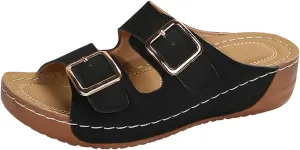 Womens Slide Sandals Cork Footbed Open Toe Adjustable Platform Sandals Comfort Slip On Slippers for Summer