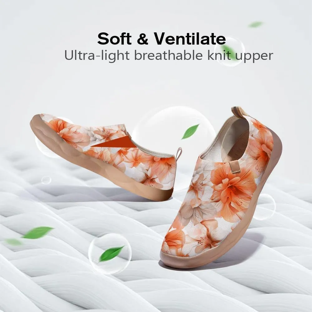 Women's Slip On Casual Loafers Walking Travel Sneakers Knit Art Painted Comfort Lightweight Shoes Beautiful Flowers