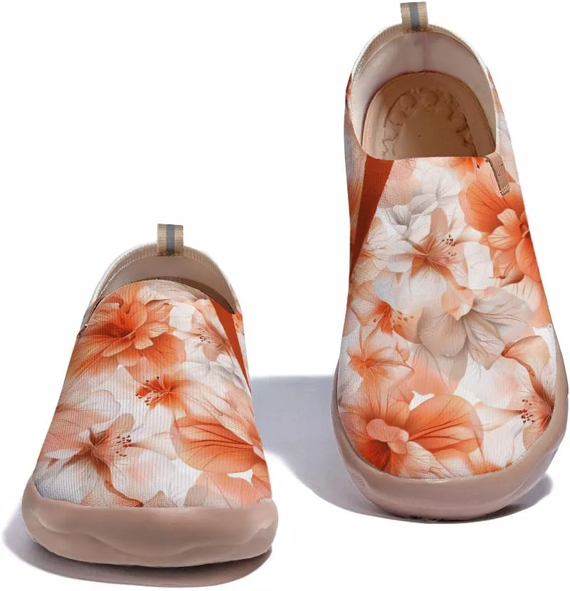 Women's Slip On Casual Loafers Walking Travel Sneakers Knit Art Painted Comfort Lightweight Shoes Beautiful Flowers