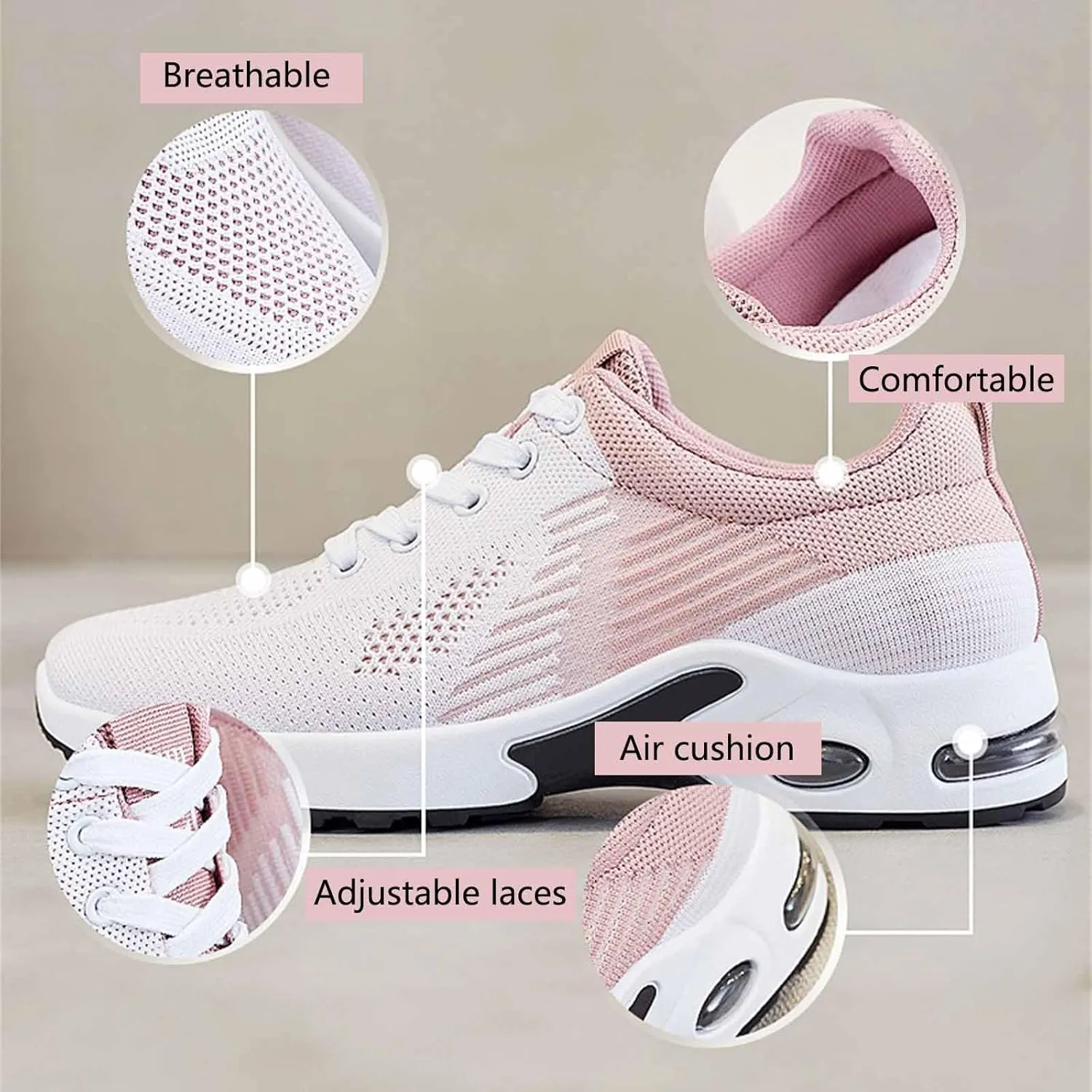 Womens Sneakers Arch Support Orthopedic Shoes Air Cushion Running Trainer Lightweight Tennis Athletic Walking Shoes Mesh Breathable Comfortable Fashion Gym Work Sneakers