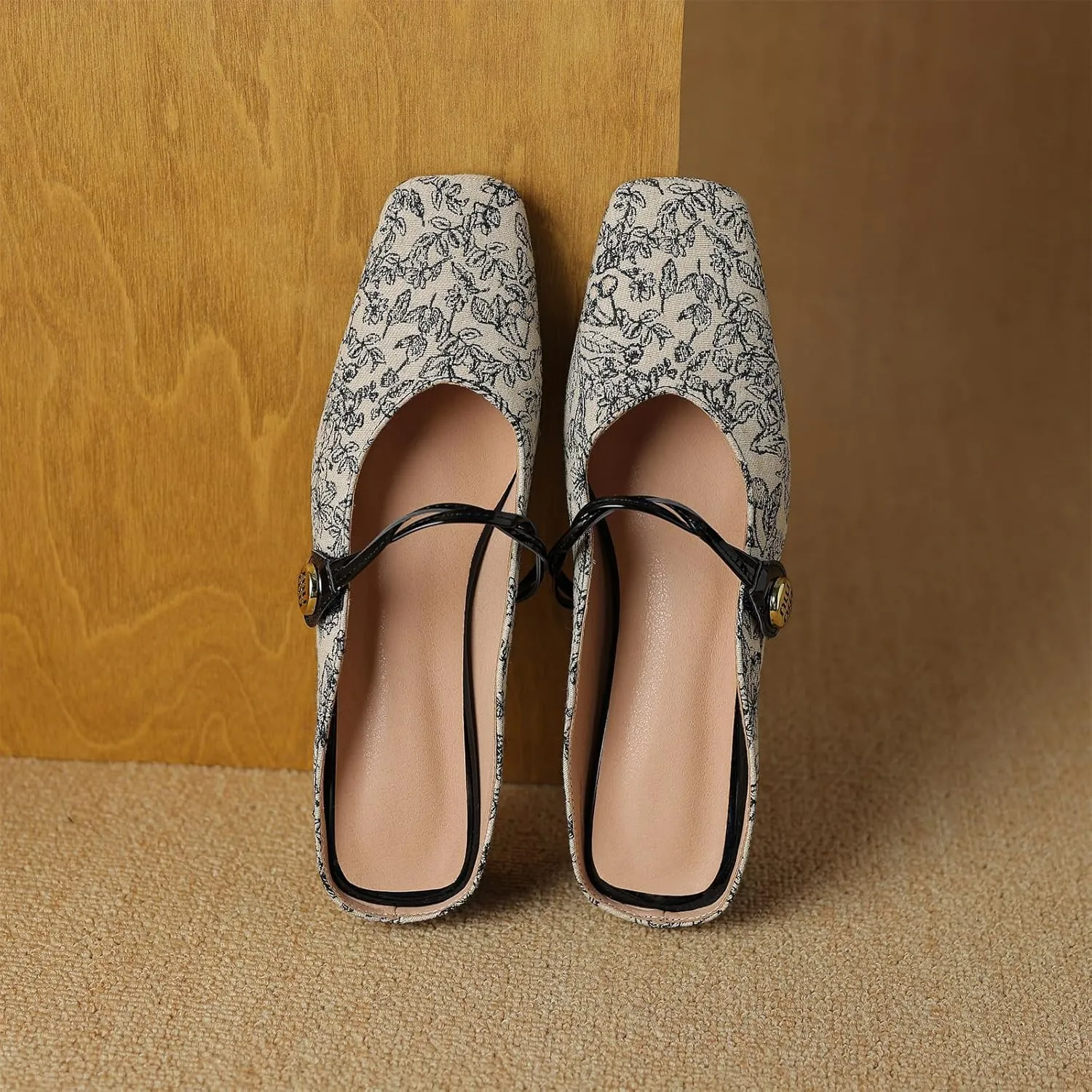 Women's Square Closed Toe Slip-On Pumps Embroidery Cross Strap Hook & Loop Fastener Mid Block Heel Mules Classic Work Office Church Comfort Dress Shoes Business Party Dating Sandals