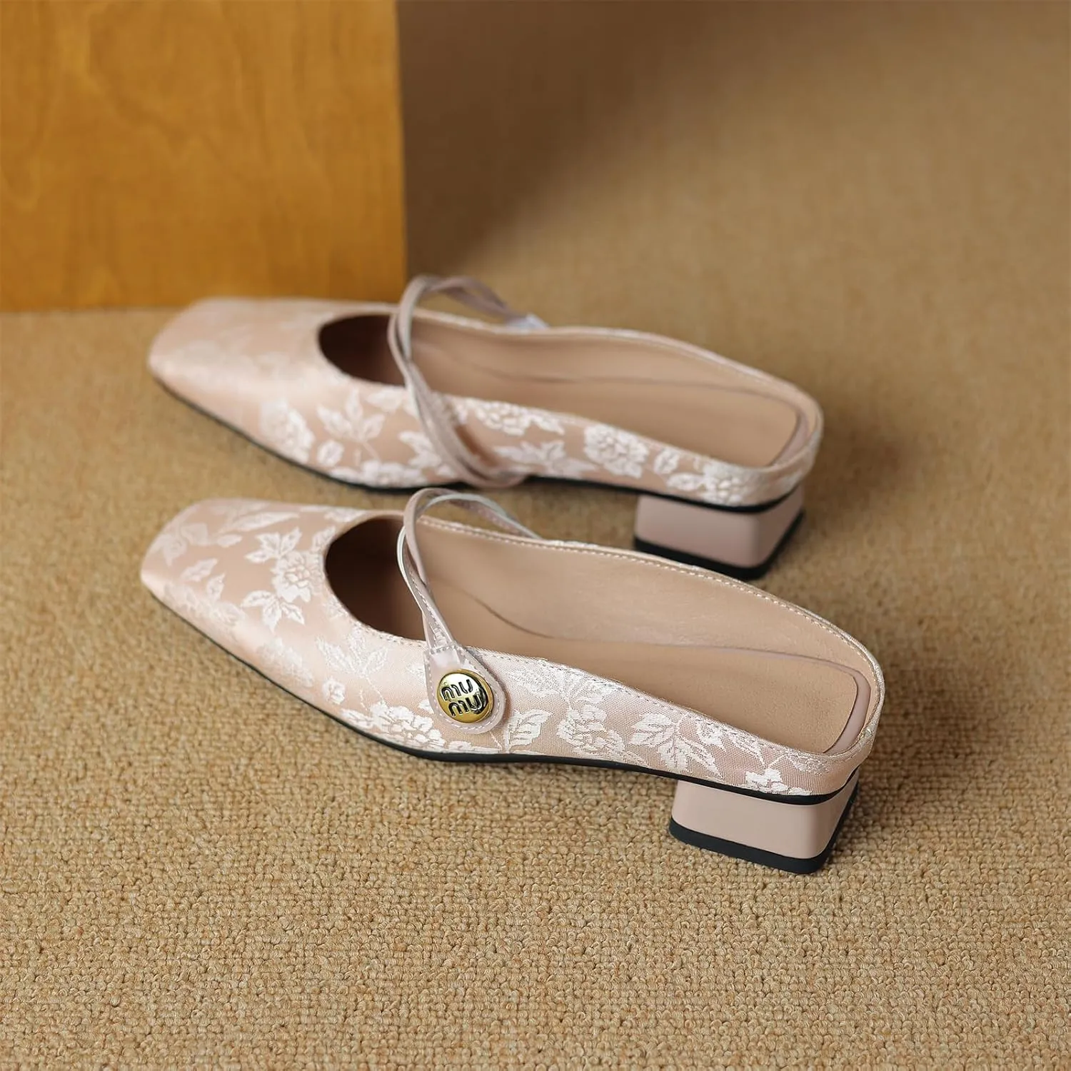 Women's Square Closed Toe Slip-On Pumps Embroidery Cross Strap Hook & Loop Fastener Mid Block Heel Mules Classic Work Office Church Comfort Dress Shoes Business Party Dating Sandals