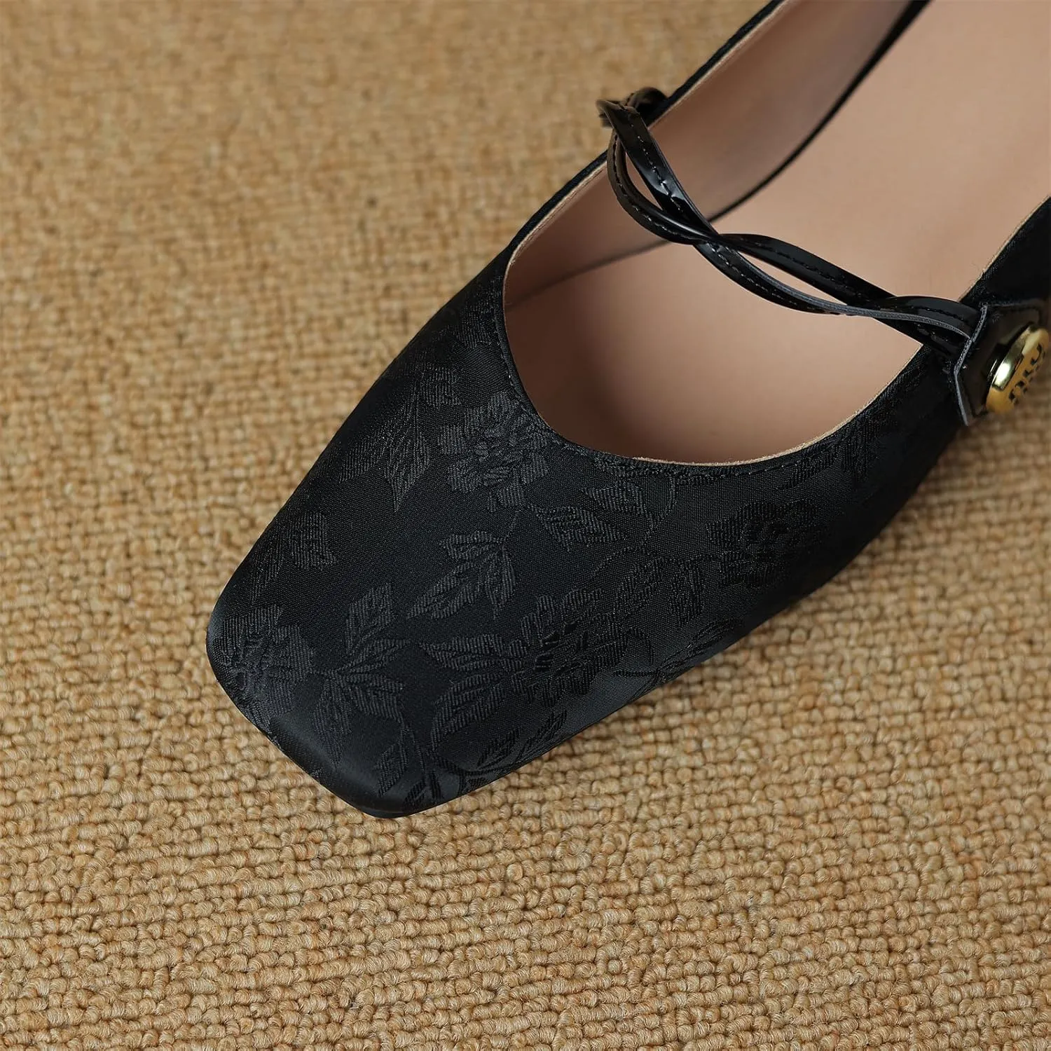 Women's Square Closed Toe Slip-On Pumps Embroidery Cross Strap Hook & Loop Fastener Mid Block Heel Mules Classic Work Office Church Comfort Dress Shoes Business Party Dating Sandals