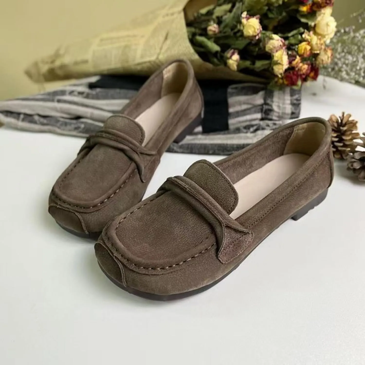 Women's Square Toe Penny Loafers Classic Driving Moccasins Casual Slip On Comfort Women Loafer Shoes