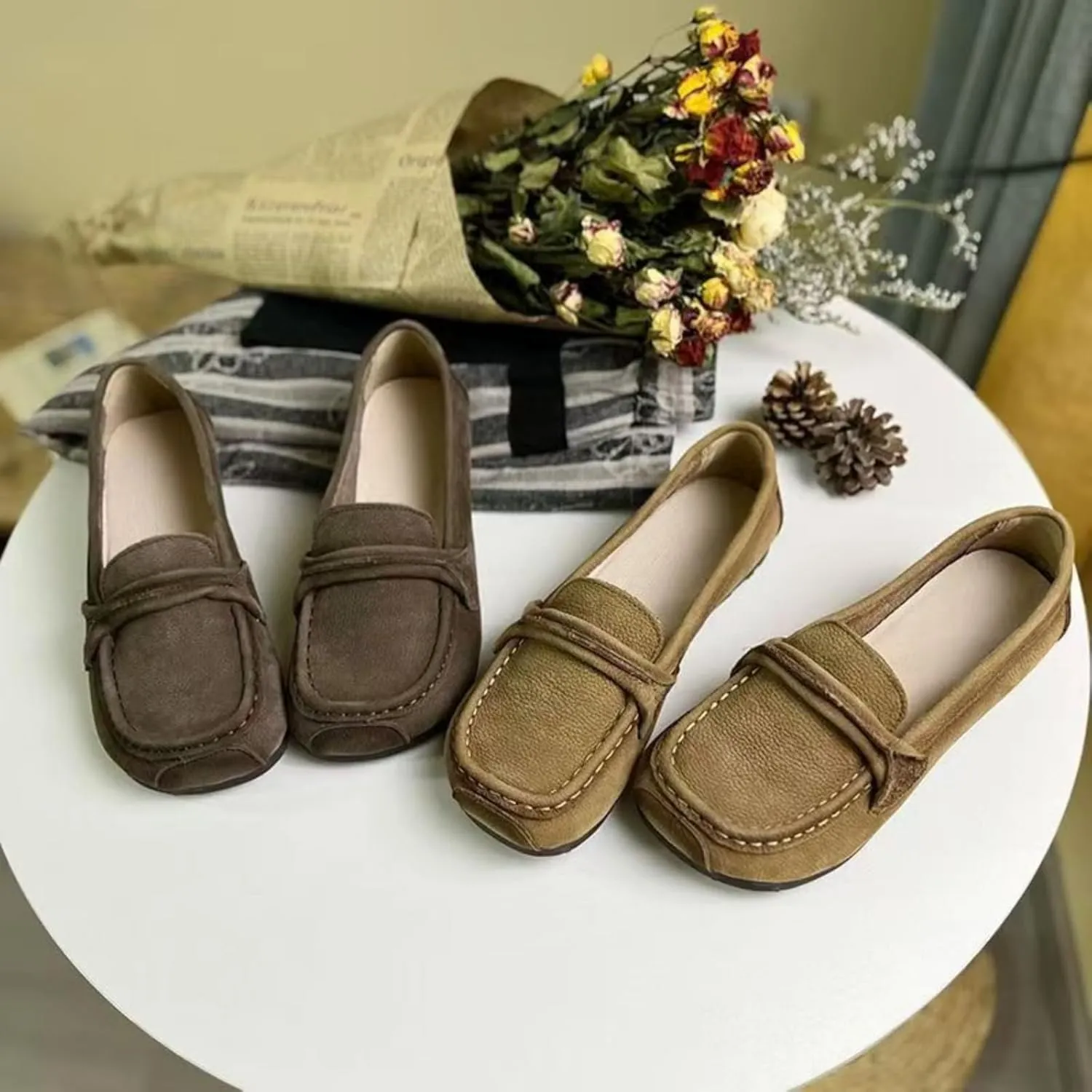 Women's Square Toe Penny Loafers Classic Driving Moccasins Casual Slip On Comfort Women Loafer Shoes