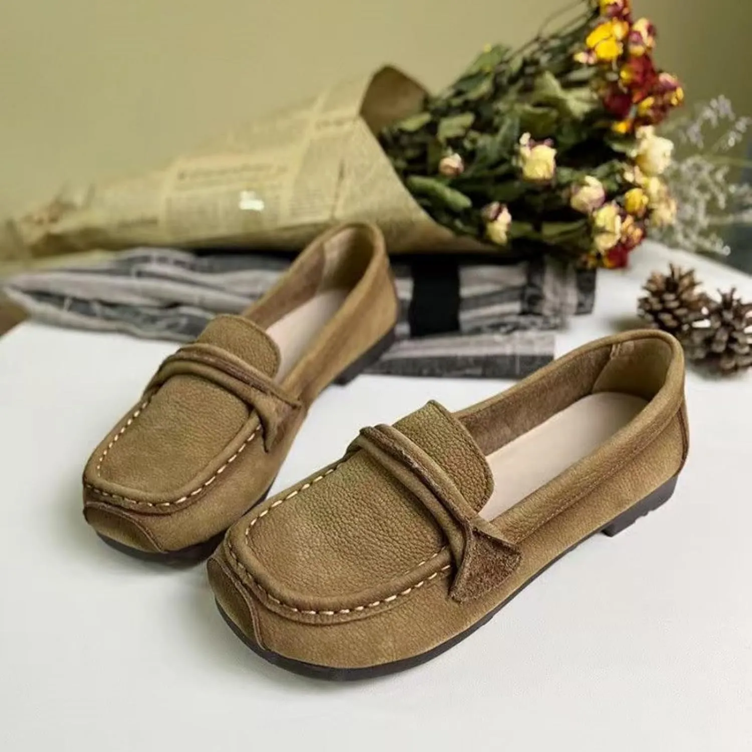 Women's Square Toe Penny Loafers Classic Driving Moccasins Casual Slip On Comfort Women Loafer Shoes