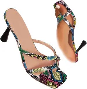 Women's Strappy Thong Heeled Sandals Square Open Toe Slip On Stiletto Heels Flip Flops Fashionable Sexy Backless Kitten Heel Slippers Shoes