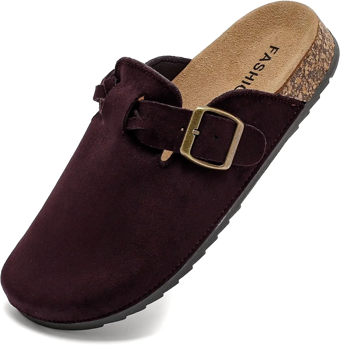 Women's Suede Clogs Mens Leather Mules Comfort Cork Footbed Sandals with Arch Support and Adjustable Buckle