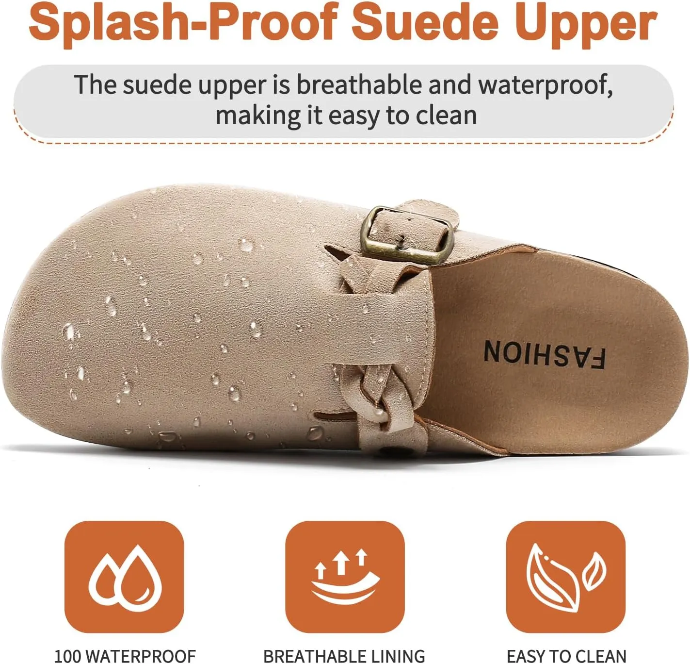 Women's Suede Clogs Mens Leather Mules Comfort Cork Footbed Sandals with Arch Support and Adjustable Buckle