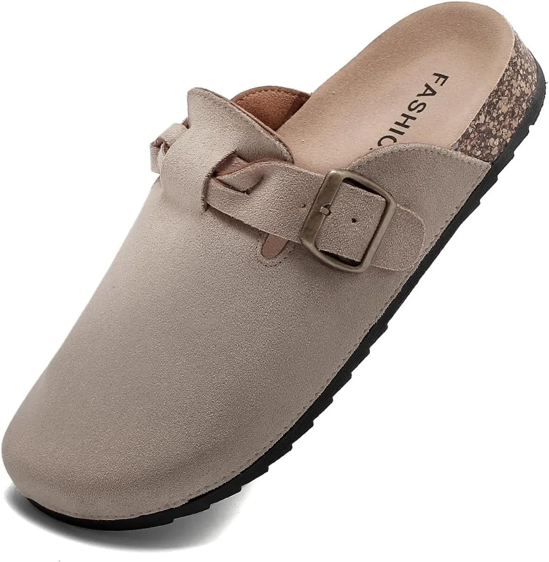 Women's Suede Clogs Mens Leather Mules Comfort Cork Footbed Sandals with Arch Support and Adjustable Buckle