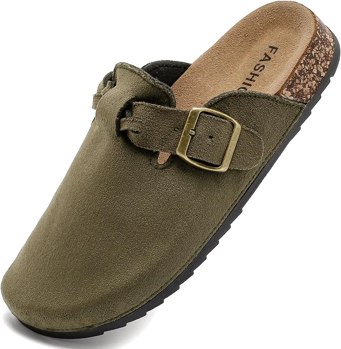 Women's Suede Clogs Mens Leather Mules Comfort Cork Footbed Sandals with Arch Support and Adjustable Buckle