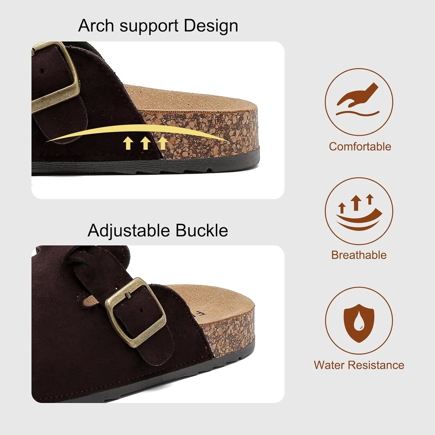 Women's Suede Clogs Mens Leather Mules Comfort Cork Footbed Sandals with Arch Support and Adjustable Buckle