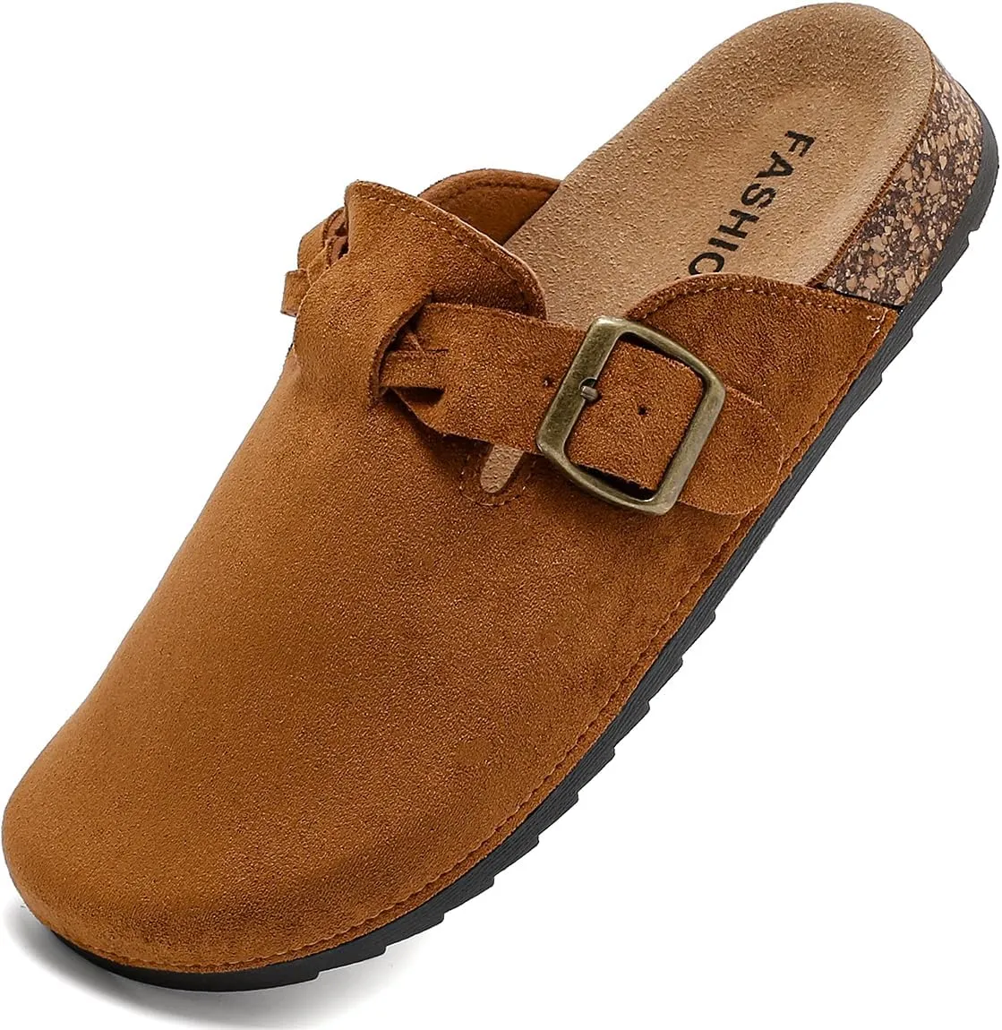 Women's Suede Clogs Mens Leather Mules Comfort Cork Footbed Sandals with Arch Support and Adjustable Buckle