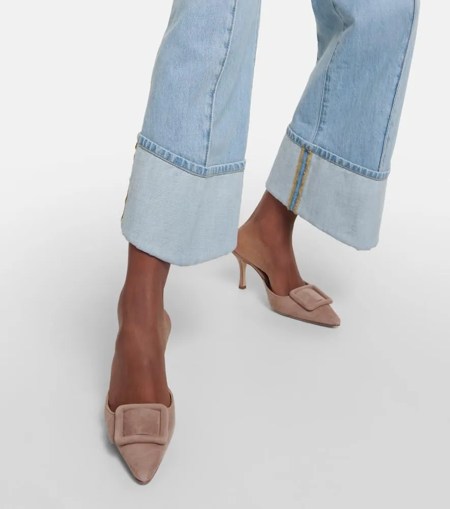 Women’s Suede Kitten Heel Mules Pointed Toe Slip-On Bow Dress Shoes Backless Dress Sandals for Evening Parties, Weddings