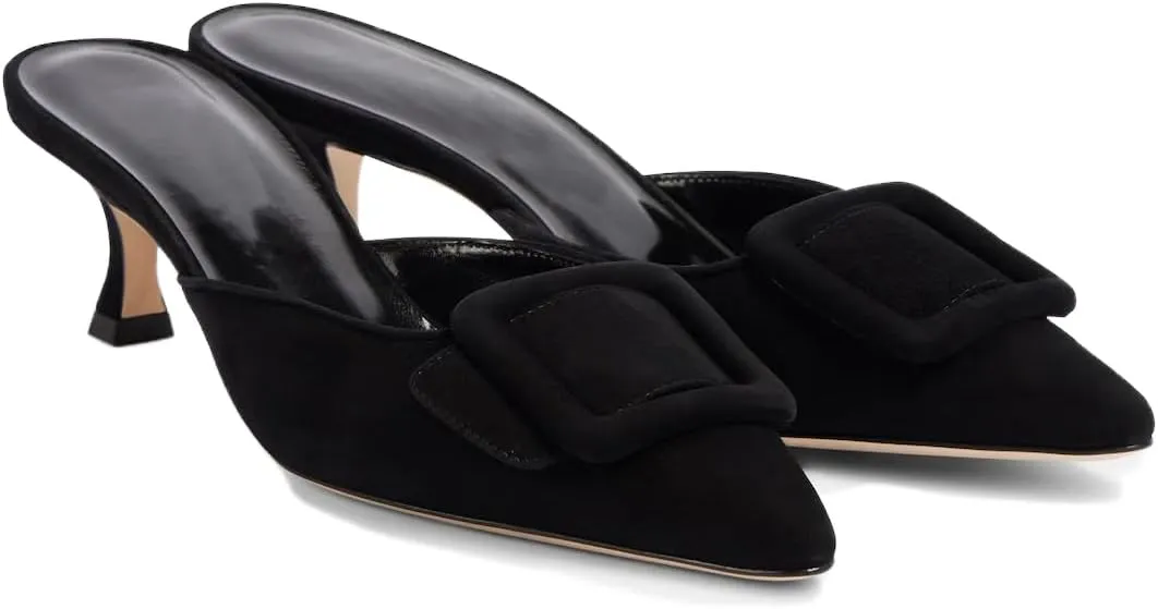 Women’s Suede Kitten Heel Mules Pointed Toe Slip-On Bow Dress Shoes Backless Dress Sandals for Evening Parties, Weddings